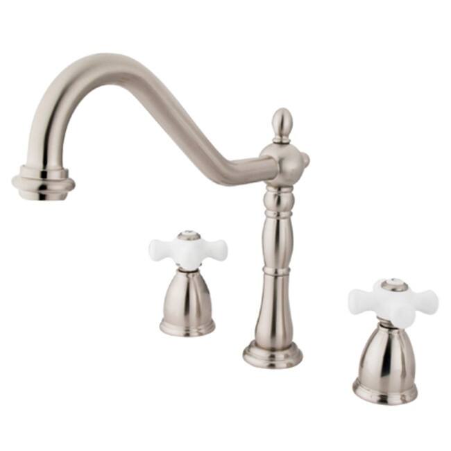 Kingston Brass Heritage Widespread Kitchen Faucet with Porcelain Cross