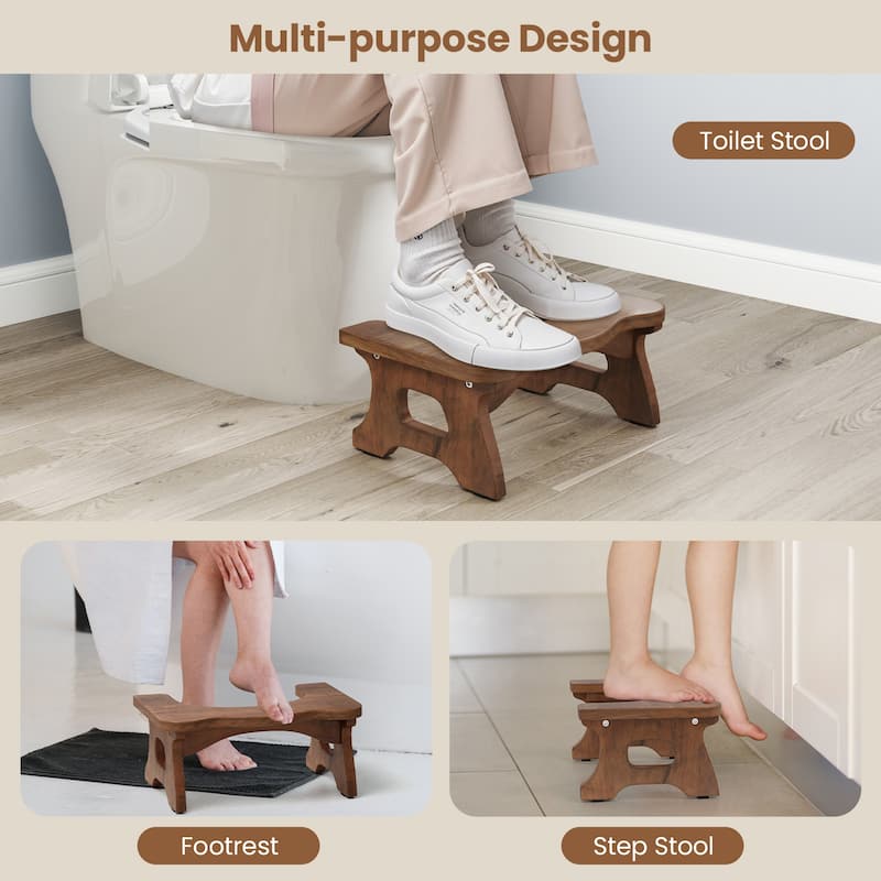 Gymax Teak Wood Toilet Stool 7'' Squatting Potty Stool for Adults &