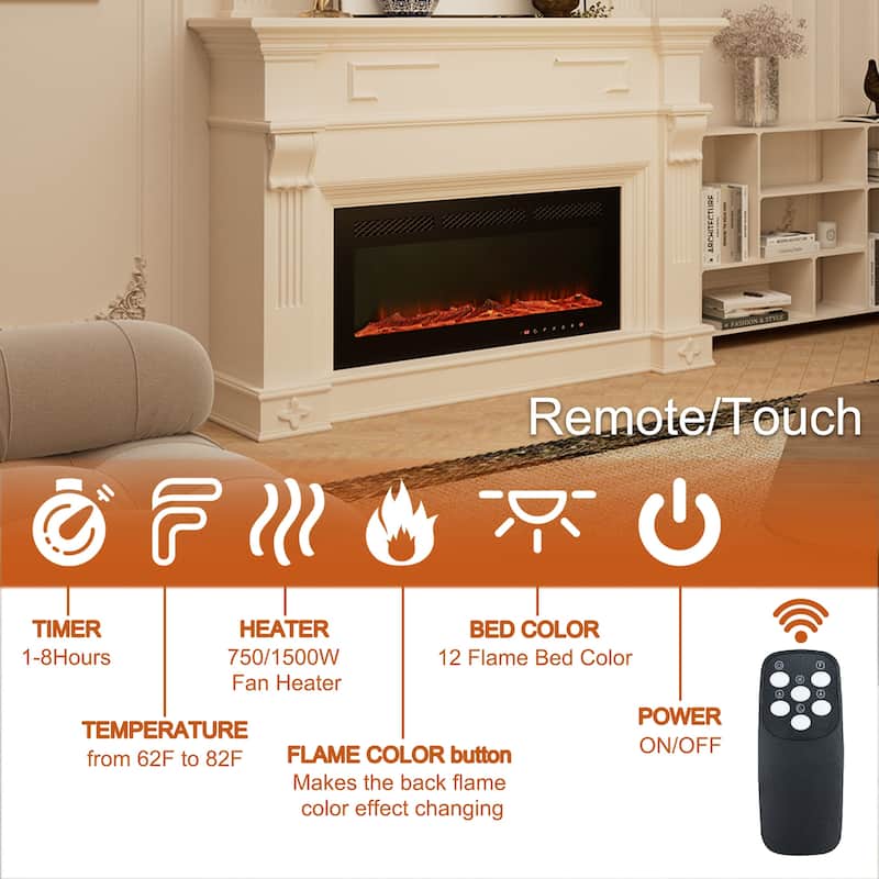 Clihome 36" Built-in Wall-Mounted Recessed Electric Fireplace - 36 in.