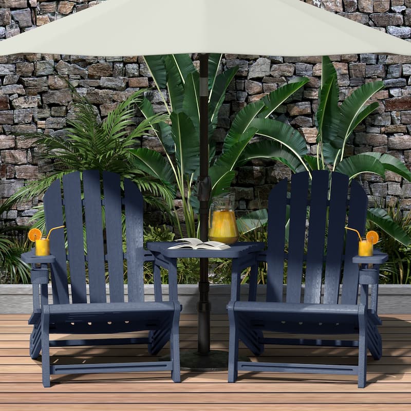 Polytrends Coastline Outdoor Poly Adirondack Chair Set with Connecting Tray & Cup Holder