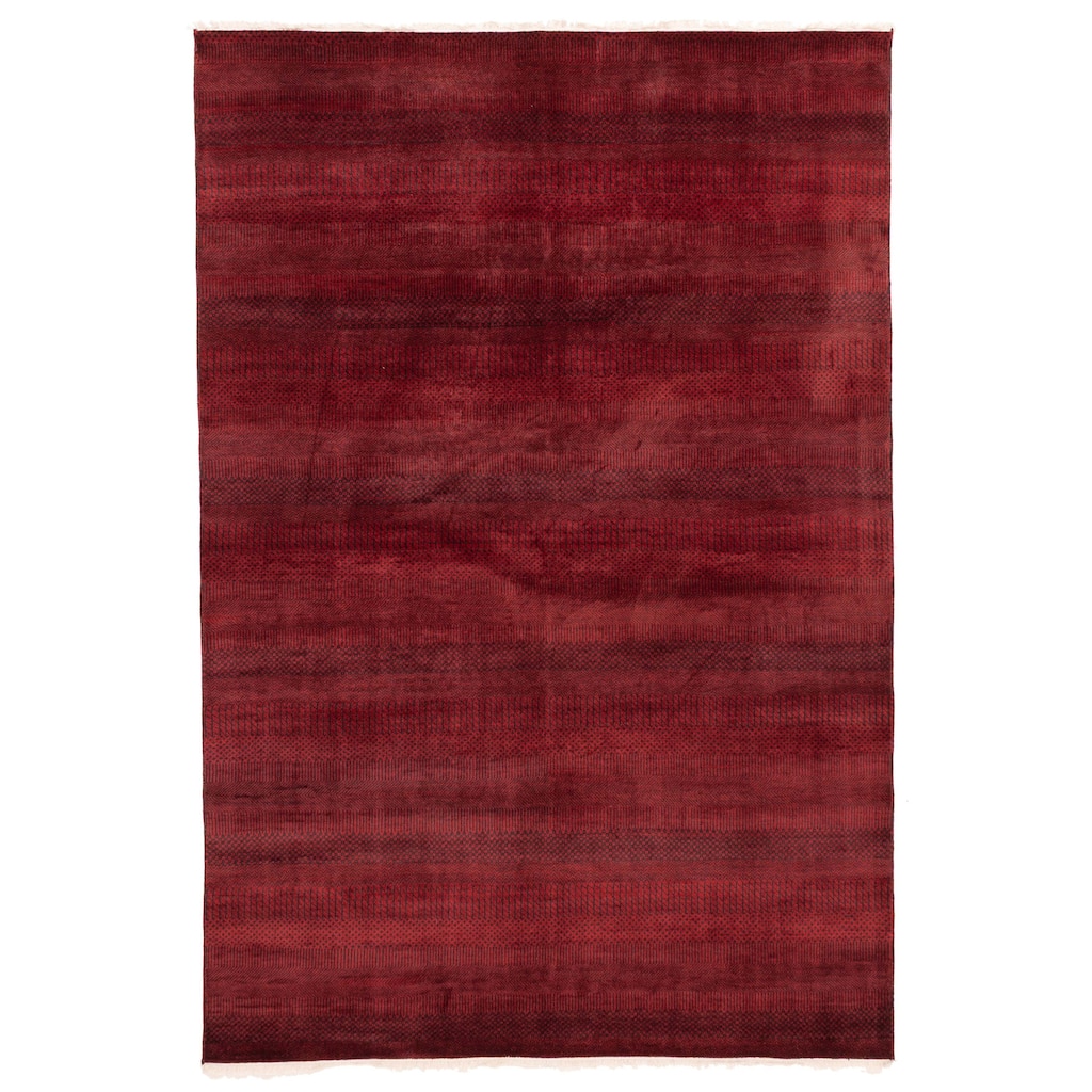 ECARPETGALLERY Hand-knotted Finest Silk Shadow Dark Red Wool Rug - 6'2 x 9'1