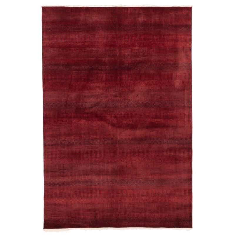 ECARPETGALLERY Hand-knotted Finest Silk Shadow Dark Red Wool Rug - 6'2 x 9'1