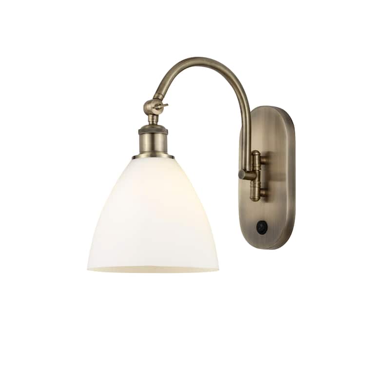 Innovations Lighting Ballston Bristol Glass - 1 Light 8" Sconce - Arm Swivels Side To Side - Antique Brass/Matte White