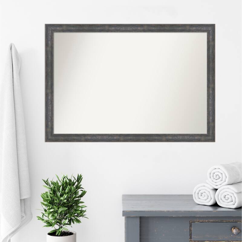 Angled Non-Beveled Wood Framed Bathroom Vanity Wall Mirror
