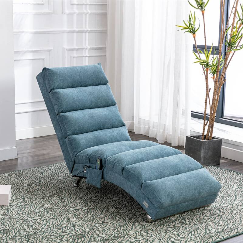 Blue Modern 21.65" High Back Upholstered Chaise Lounge Chair with Remote Control and Ergonomic Electric Massage