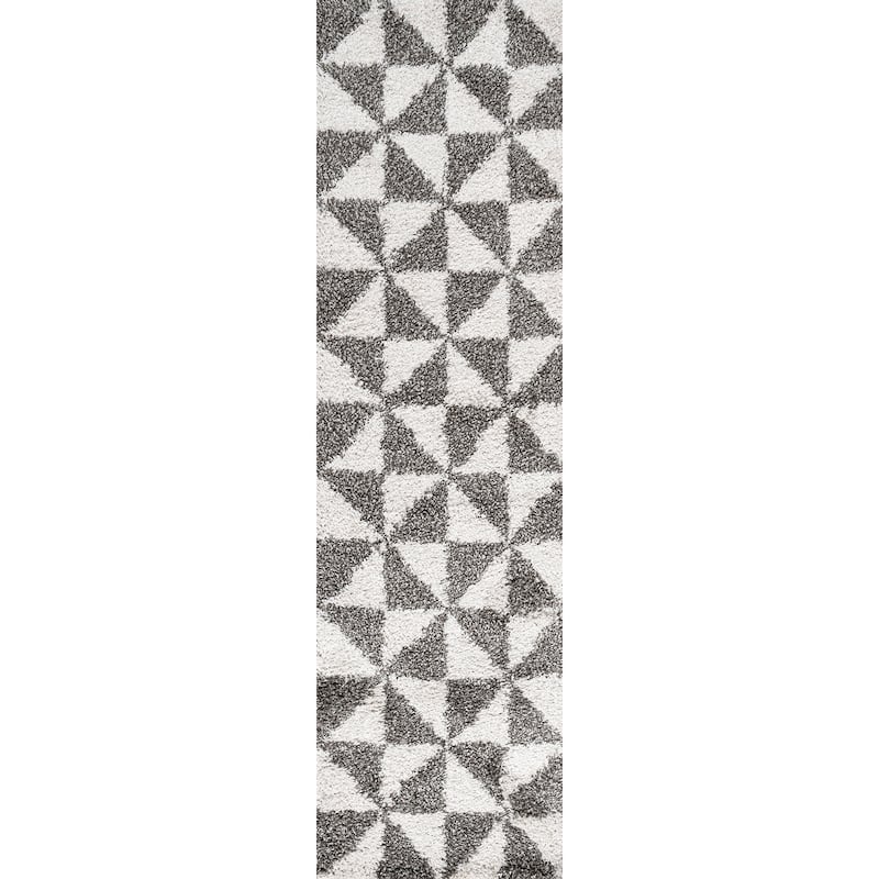 JONATHAN Y Inca Geometric Shag Area Rug - 2 X 8 - Beige/Dark Gray