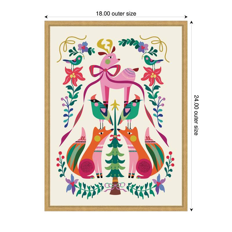 Kate and Laurel Sylvie Framed Canvas Winter Woodland Animals Christmas Tree by Rachel Lee
