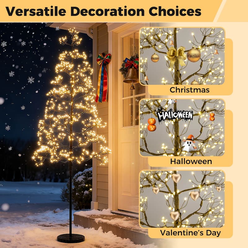 Costway 5/6/7 FT Lighted Alpine Tree with 1500 White LED Lights,