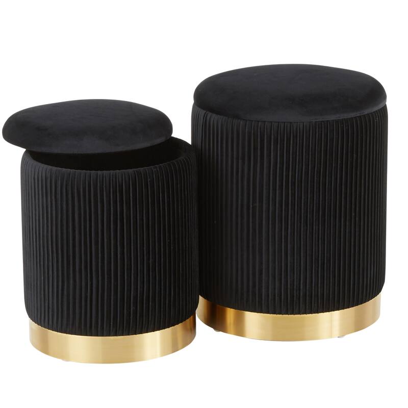 Marla Contemporary Nesting Pleated Ottoman Set in Gold Metal and Velvet by LumiSource