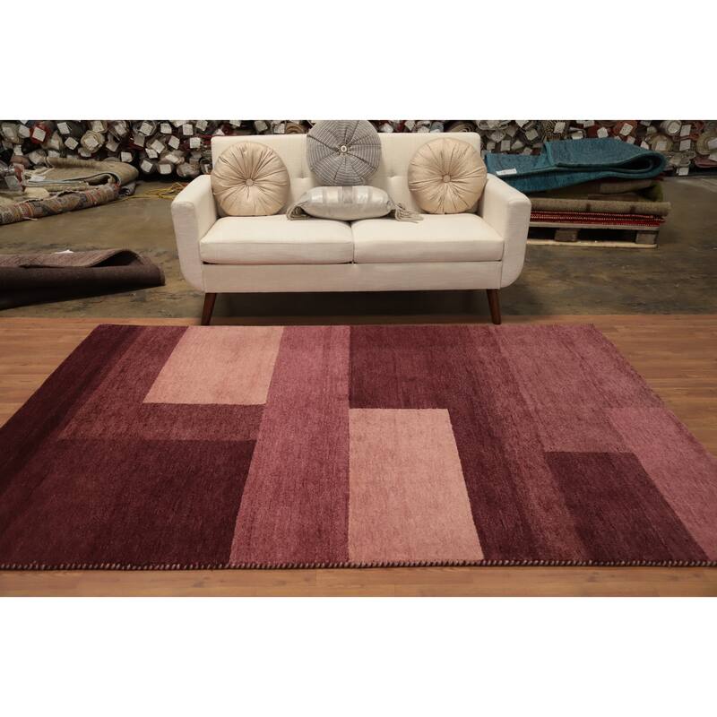 Hand Knotted Oriental 100% Wool Carpet Modern Geometric Purples Gabbeh Area Rug - 7' 11'' X 5' 6''