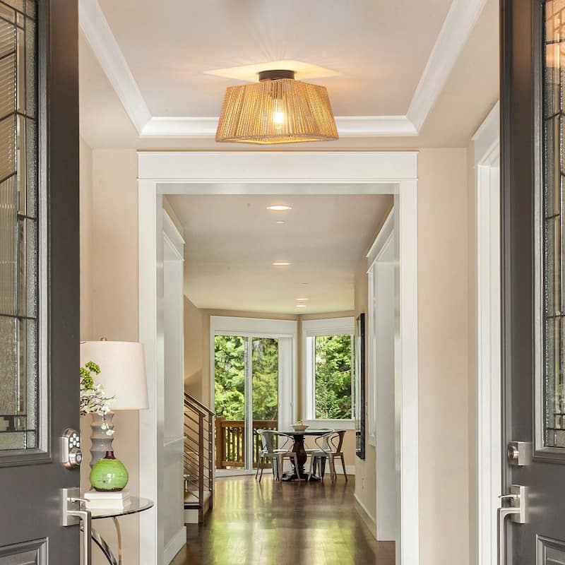 1 - Light Semi - Flush Mount Ceiling Light - Natural
