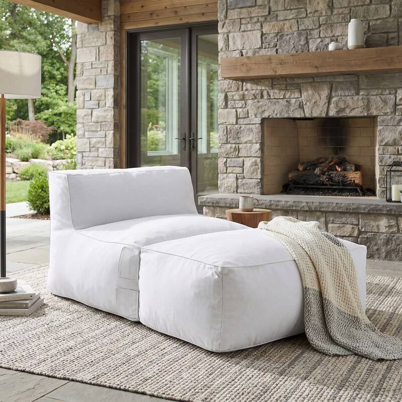 Christopher Knight Home - Nerissa 2-Piece Modular Outdoor/Indoor Bean Bag Sectional Sofa Set with Shredded Foam Filled & Ottoman