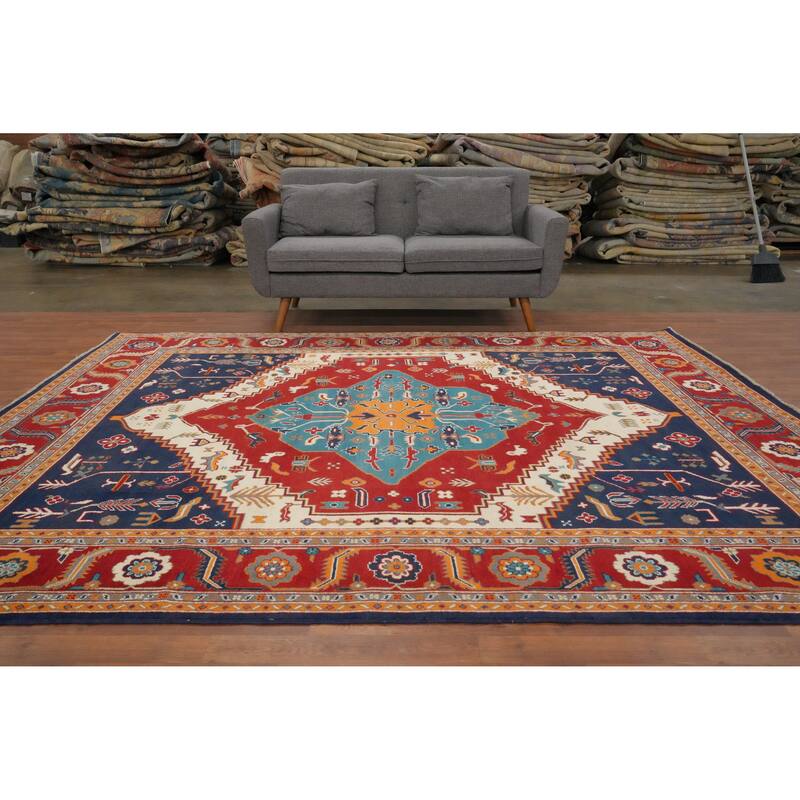 Hand Knotted Oriental 100% Wool Carpet Traditional Medallion Red Heriz (serapi) Area Rug - 9' 10'' X 7' 11''