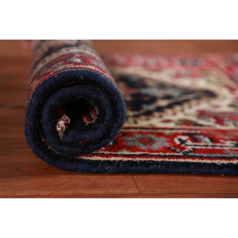 Hand Knotted Oriental 100% Wool Carpet Traditional Medallion Navy Blue & Blues Heriz (serapi) Area Rug - 3' 0'' X 2' 0''