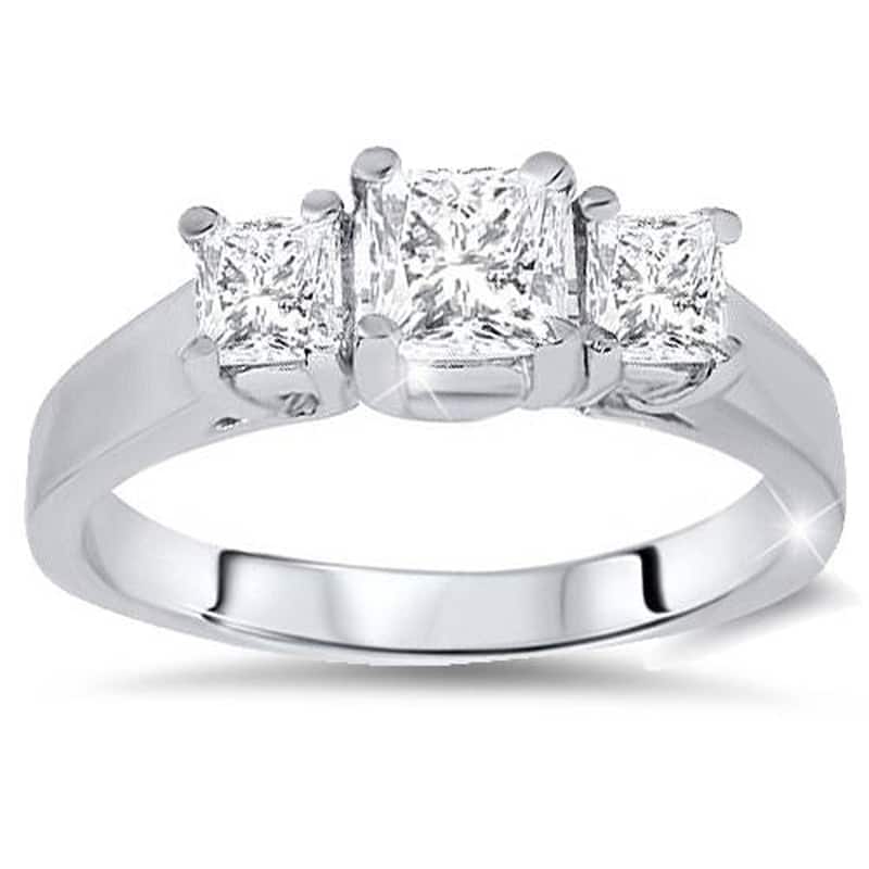 1ct Three Stone Princess Cut Diamond Engagement Ring White Gold