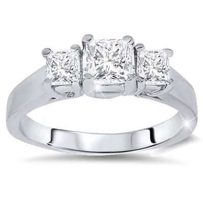 1ct Three Stone Princess Cut Diamond Engagement Ring White Gold