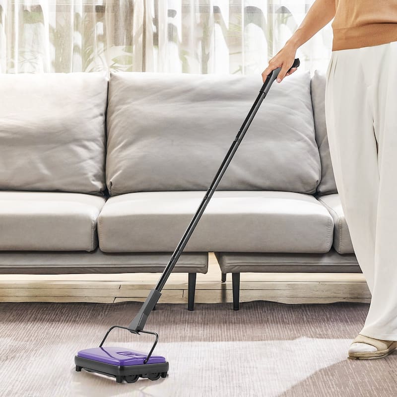 Carbon Steel Manual Carpet Sweeper with 7.87in Brush and Easy Dustbin - 44.1 x 9.1 x 6.3 inch