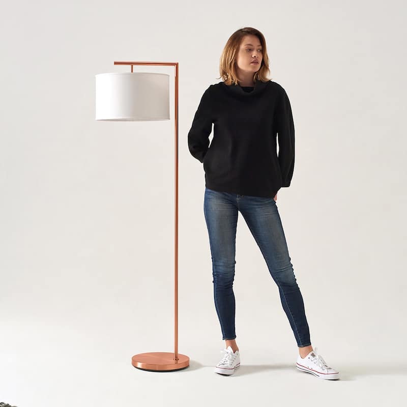 Brightech Montage Modern 60 in. Modern LED Super Bright Floor Lamp with White Fabric Drum Shade
