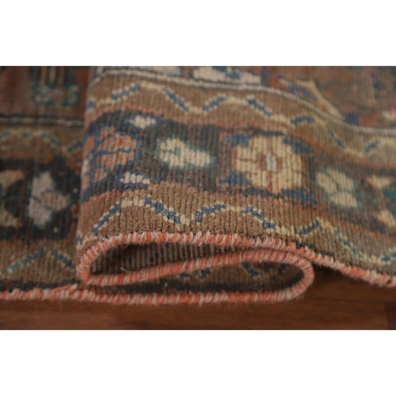 Hand Knotted Oriental 100% Wool Carpet Traditional Geometric Oranges & Rust Hamedan Runner Rug - 9' 1'' X 3' 3''