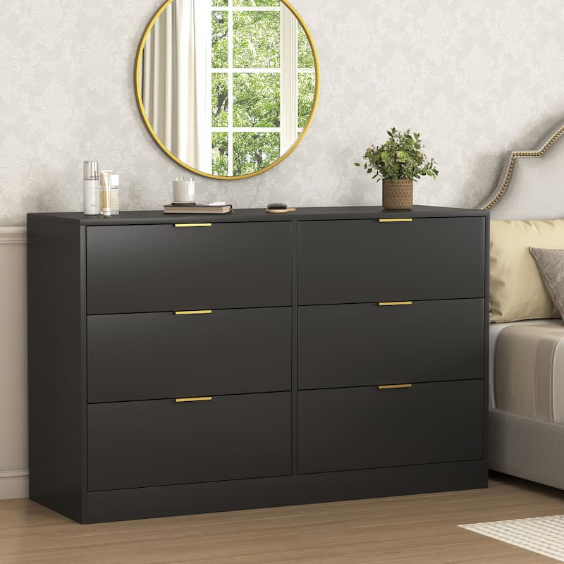 Simply Modern 6-Drawer Dresser, Chest of Drawers for Bedroom, Living Room, Hallway, and Entryway - Large Storage Cabinet - Black