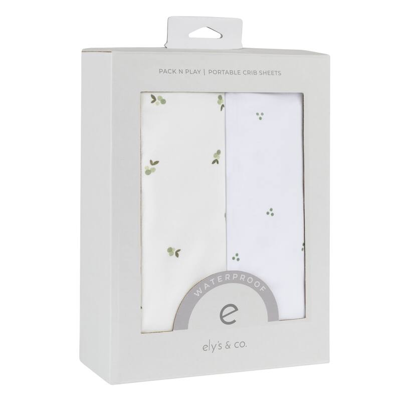 Ely's & Co. Waterproof Pack n Play - Mini Crib Sheet Set - 2 Pack - 38" x 24" - Sage Cluster Dot &Berry