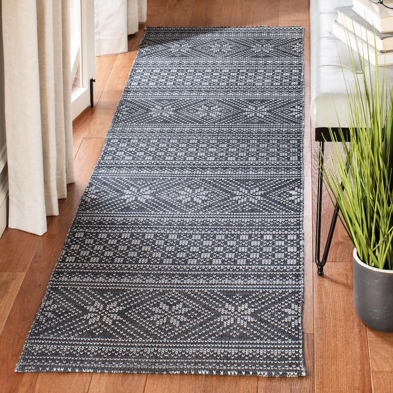 SAFAVIEH Handmade Cedar Brook Drite Modern Cotton Rug - 2'3" x 8' Runner - Black/Ivory