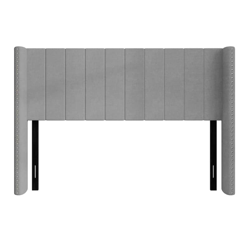 Clayfell Ipswich Upholstered Wingback Headboard with Nailhead Trim, Modern Vertical Channel Tufting, Easy Assembly
