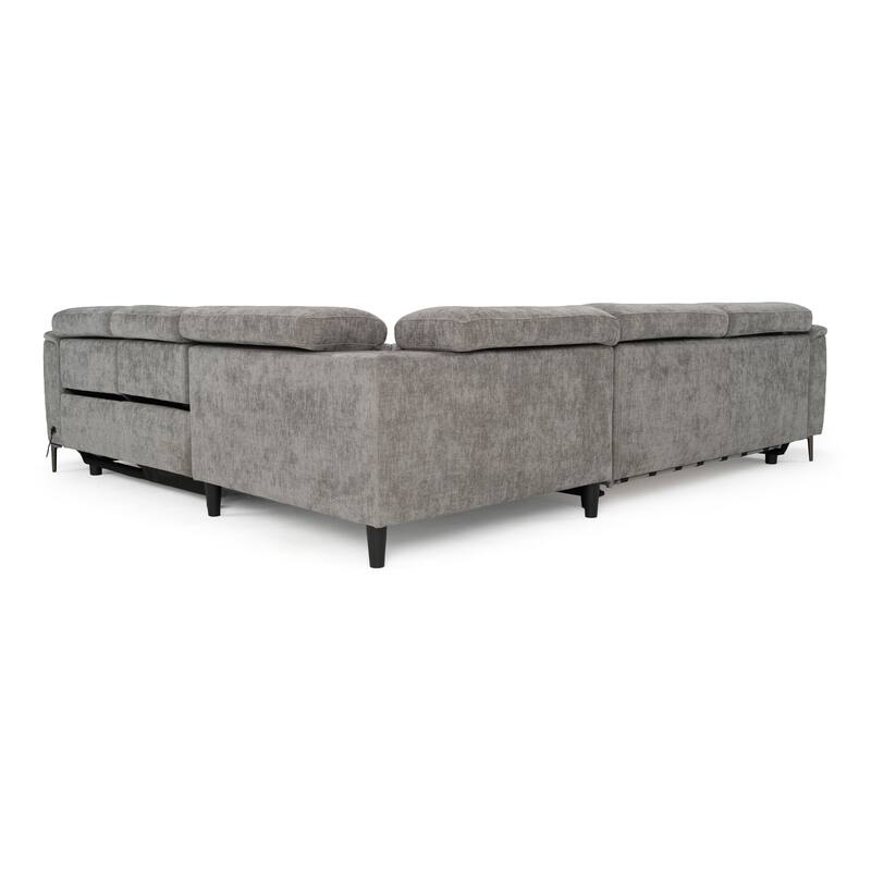 Divani Casa Coffman Modern Grey Fabric Sectional Sofa w/ Sofa Bed + Recliner