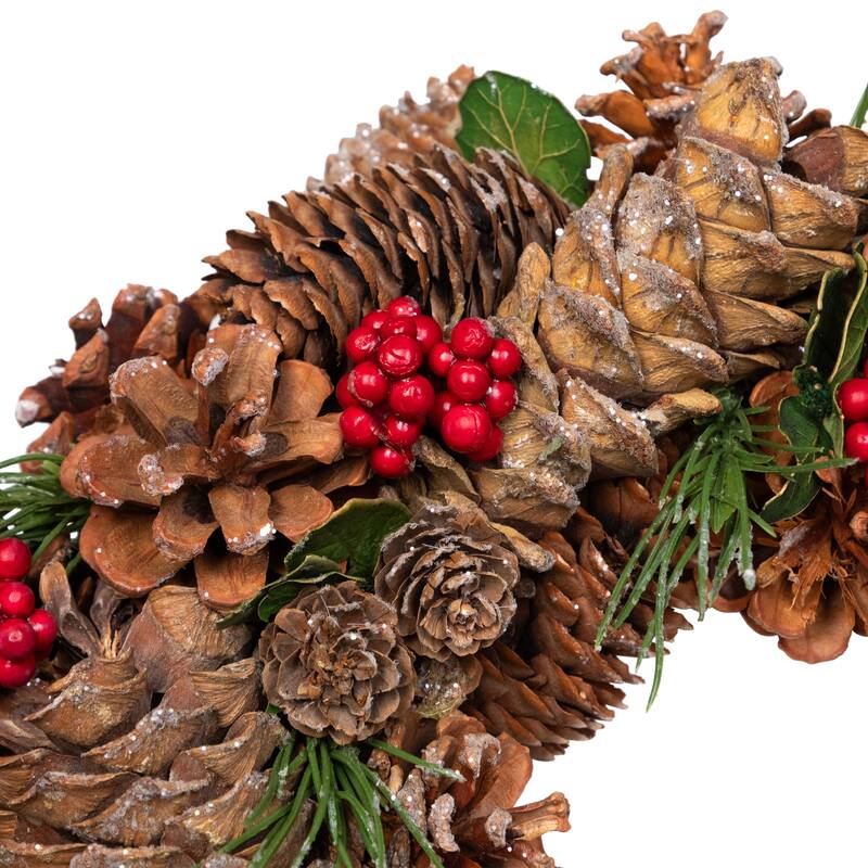 Frosted Pinecone and Red Berry Artificial Christmas Wreath - 13" - Unlit