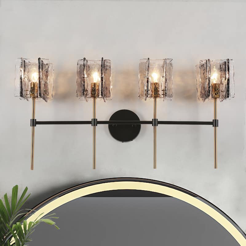 Kasy Modern 4-Light Bathroom Vanity Lights Smokey Grey Glass Wall Sconces - 29.5"Lx5.9"Wx15"H - 4-Light/29.5"