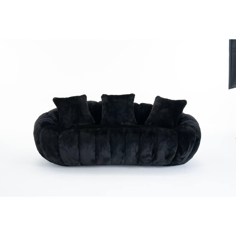 GDFStudio - Floral-Shaped 75.49" Faux Fur Loveseat Sofa with High-Density Foam