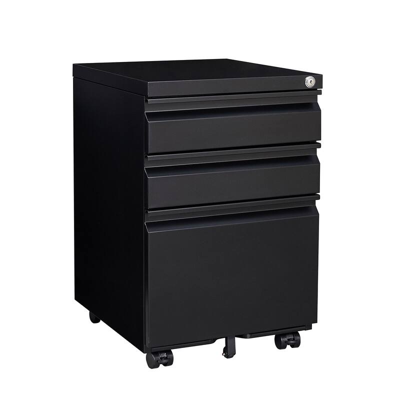 Modern Mobile File Cabinet, Storage Filing Cabinet with Lock, 2 Stationery Drawers and Pencil Tray, for Home Office, Black - Black