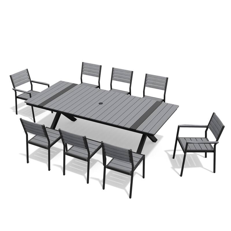 Patio Dining Furniture Set with Stackable Chairs and Dining Rectangle Table