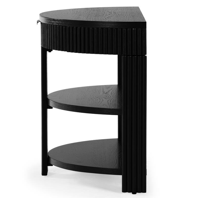 SAFAVIEH Couture Shelbie Reeded 1-Drawer 2-Shelf Half Moon Console Table - 32"W x 16"D x 26"H