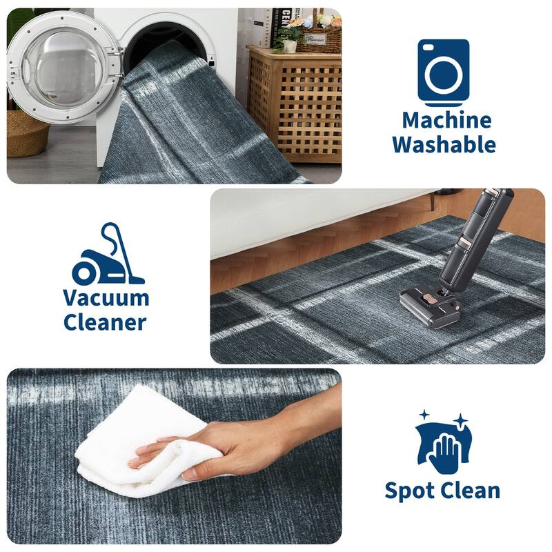 Washable Area Rug, Modern Geometric Area Rugs for Living Room Bedroom, Non-Slip Low Pile Indoor Soft Carpet