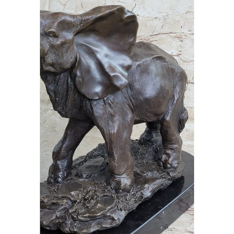 Signed Large African Imitative Elephant Safari Bronze Sculpture Marble Statue By Barye Art