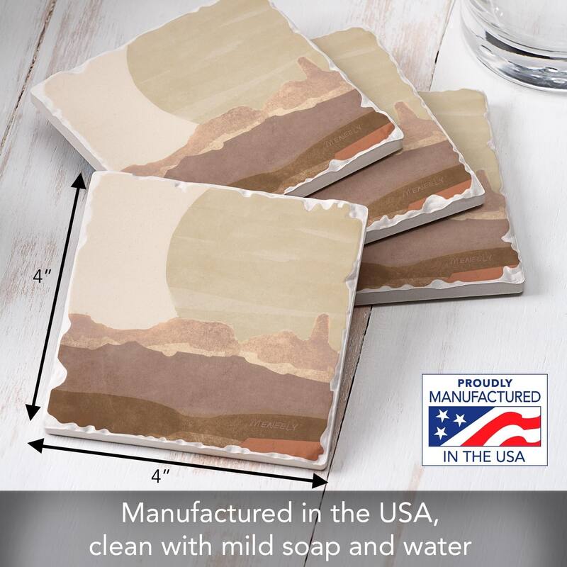 Mountain Sun 4-Pack Absorbent Stone Coasters with Protective Cork Backing 4" Square Made in The USA Easily Wipes Clean