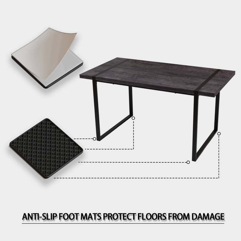 59 " dining table modern industrial rectangular, 1.5" thick engineering wood tabletop and black rectangular metal legs