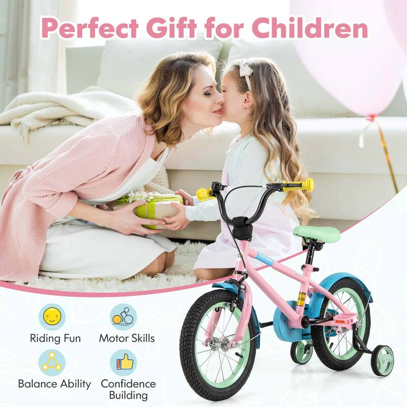 Costway 14" Kids Bike with Adjustable Saddle Handlebar Removable