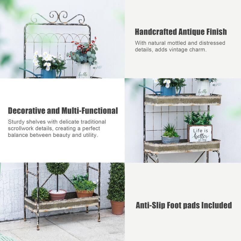 Glitzhome Farmhouse 3 Tier Metal Outdoor Shelving Planter Stand Indoor Storage Rack