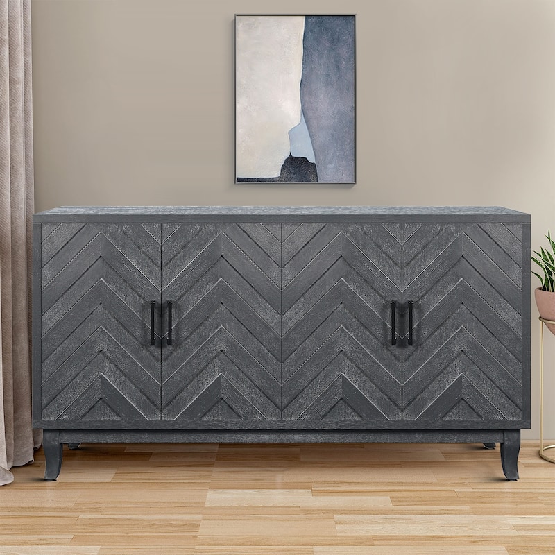 Modern Vintage Wooden Storage Dining Sideboard with Two Cabinets -  Antique Dark Grey