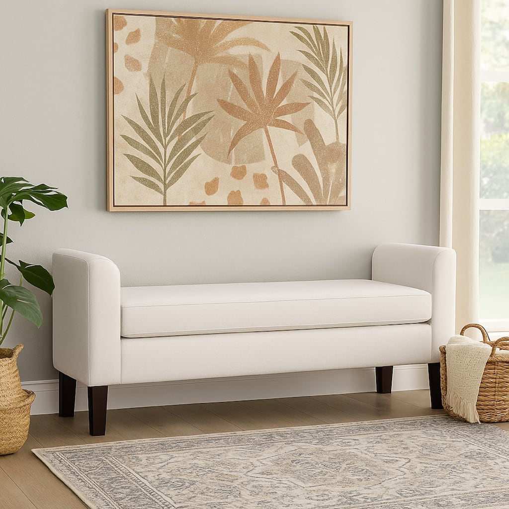 Reyan Accent Bench, Ivory Fabric, Foam Cushions, Black Wood, 60 Inch