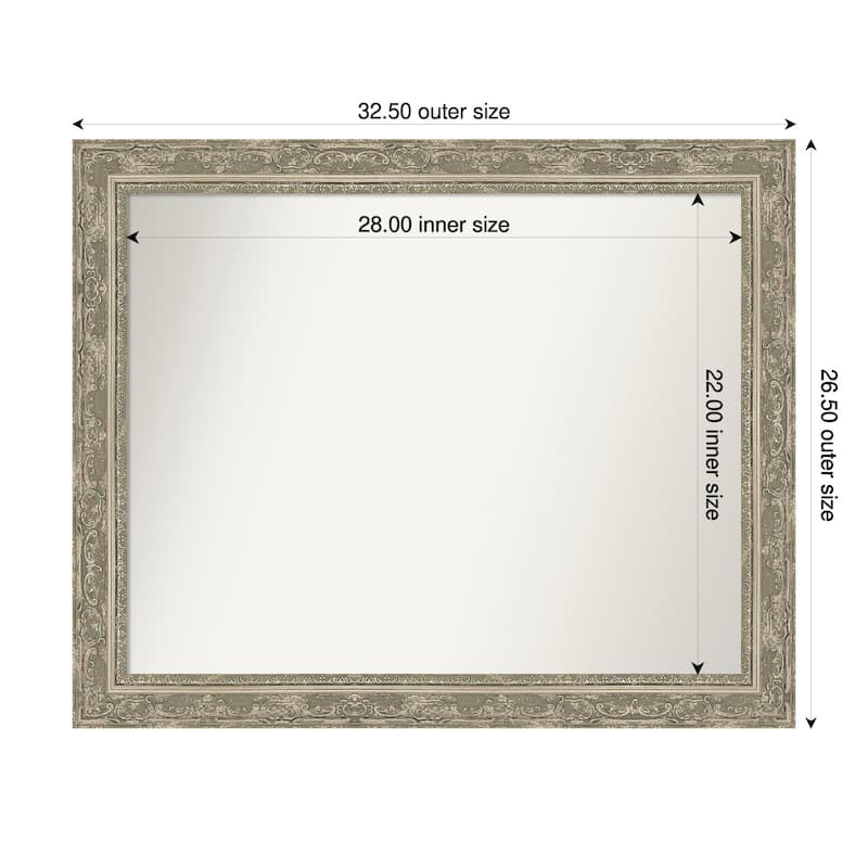 Filigree Non-Beveled Framed Wall Mirror - 33 x 27 in - Filigree Silver