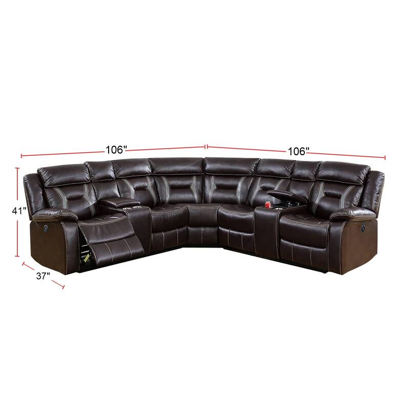 Gel Leatherette Power Motion Sectional With USB Charger