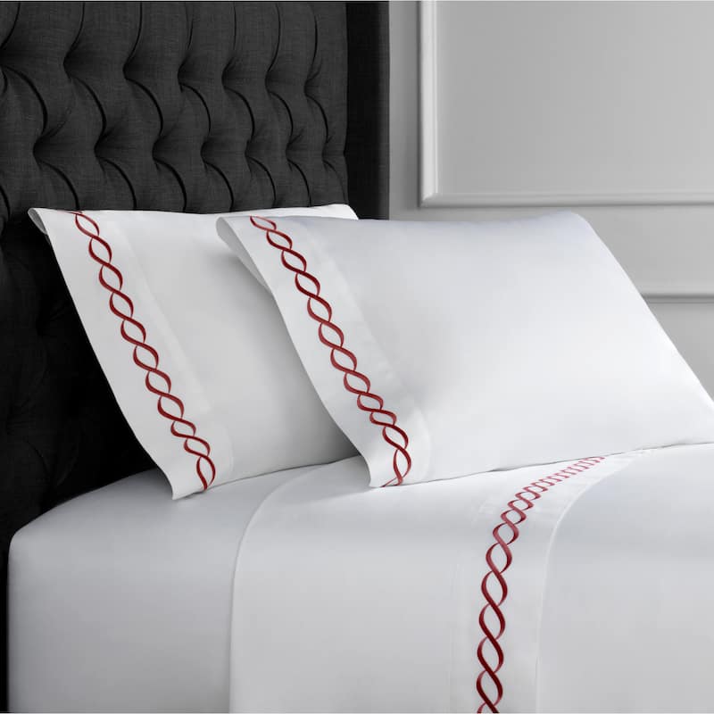 Home Sweet Home Collection 600 Thread Count Cotton Rope Embroidery Bed Sheet Set - Queen - Burgundy