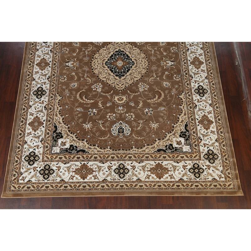 Traditional Brown Floral Oriental Tabriz Area Rug Turkish Carpet