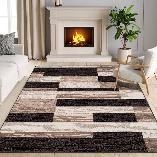 CozyLoom Modern Geometric Grey Polyester Rectangular Kitchen Runner Rug - Fluffy, Non Slip, Washable (2 x 6 FT) at