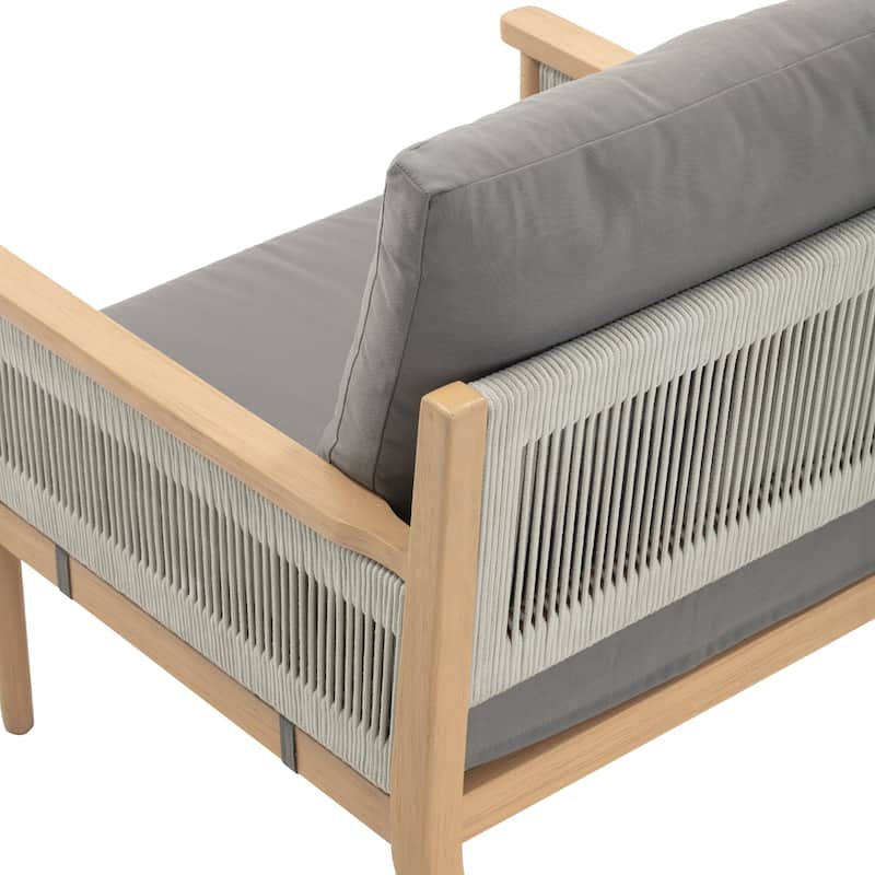 Kayden Bohemian Wooden Upholstered Armchair with Removable Cushion Covers and Solid Acacia Wood Frame