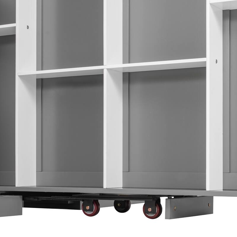 360° Rotating Queen Murphy Bed Cabinet with 14-Shelf Hidden Bookcase by Harper&Bright Designs