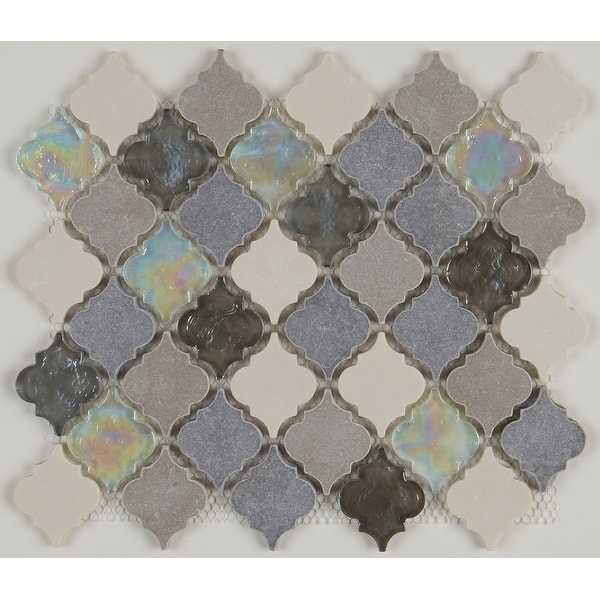 slide 2 of 8, Decorative Stone Accent 2-inch Baroque Mosaic Tile in Gris et Blanc - 12.75x12